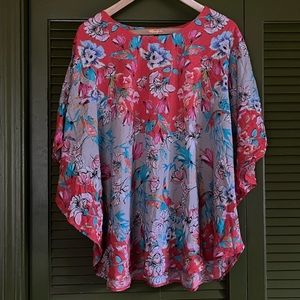 Tolani Collection Poncho Style Floral Blouse
